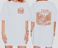 Zion National Park Comfort Colors Tee, Granola Girl Style Tshirt, Outdoorsy Aesthetic Shirt, Front & Back Graphic Tee  .: The Comfort Colors 1717 tee is made with medium fabric (6.1 oz/yd² (206.8 g/m consisting of high quality, 100% ring-spun US cotton for long-lasting comfort. .: The relaxed fit keeps the wearer comfy in both casual and semi-formal settings while the crew neckline delivers that classic, neat style which makes it perfect for accessorizing.  .: The pre-shrunk fabric ensures a con Cheap Graphic Tee In Ring-spun Cotton, Granola Girl Style, Outdoorsy Aesthetic, Granola Girl Aesthetic, Style Tshirt, Aesthetic Shirt, Aesthetic Shirts, Granola Girl, Comfort Colors Tee