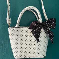 Adorable Small Black And White Polka Dot Purse With Bow Detail New Without Tags! Purse Measures 5 Inches By 7 Inches And 8 Inches Tall With Handles! Small Zippered Pocket On The Inside. Nanette Lepore Handbag, Pink Shoulder Bag, Floral Interior, Hobo Purse, Shoulder Strap Bag, Leather Shoulder Handbags, Brown Handbag, Straw Tote, Braided Strap