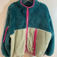 Nwt Ugg Women’s Marlene Sherpa Jacket, Size Us X-Small. Color Is Teal, Mint, Fuchsia. Spring Streetwear Outerwear With Cozy Fit, Cozy Spring Streetwear Outerwear, Cozy Fit Spring Outerwear For Streetwear, Trendy Cozy Fit Outerwear For Streetwear, Green Winter Fleece Jacket, Pink Outdoor Fleece Jacket With Pockets, Green Fleece Jacket For Winter, Pink Fleece Jacket With Pockets For Outdoor, Green Sherpa Outerwear With Fleece Lining