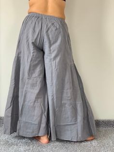 "Cotton Guaze Yoga Pants Super Soft. Elastic waist pants..Very comfy Pants and so beautiful, Gaucho pants - Free-size: Will fit woman - Condition: Brand new without tags. Material: 100% Cotton - Made in Thailand Approx. Measurement: Waist: 26\" - 33\" Hip: up to 44\" Length: 33\" Angle: 46\" ❤️ PAYMENT ❤️ We accept payments via PayPal only. ❤️Shipping ❤️ - All item will be shipped within 1 business days after received payment. We ship item via DHL Express. We use registered shipment for every pr Gray Relaxed Fit Wide Leg Pants, Gray Wide Leg Harem Pants For Spring, Bohemian Wide Leg Solid Color Bottoms, Bohemian Wide Leg Solid Bottoms, Bohemian Solid Wide Leg Bottoms, Baggy Wide Leg Loungewear Pants, Gray Wide Leg Harem Pants For Summer, Gray Wide Leg Pants For Summer, Cotton Ankle-length Wide Leg Pants