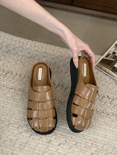 SkuCY-!158476MaterialPU FeatureWoven , Round-Toe , Hollow , Split-joint OccasionCasual , Office , Urban , Vintage SeasonsSpring , Summer , Autumn TypeSandals , Slippers&Mules ColorWHITE,BROWN,BLACKSize35,36,37,38,39 Brown Flat Faux Leather Sandals, Brown Faux Leather Flat Sandals, Casual Faux Leather Mules For Summer, Casual Summer Faux Leather Mules, Casual Faux Leather Summer Mules, Casual Open Toe Faux Leather Mules, Brown Faux Leather Sandals With Round Toe, Brown Flat Platform Sandals, Brown Round Toe Mules For Summer