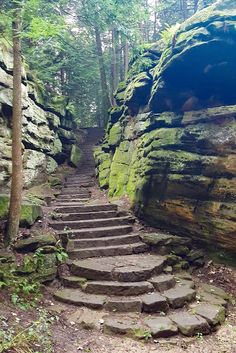 steps lead up to the top of a large rock formation