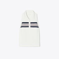 A sleeveless polo is cut with modern lines to optimize freedom of movement on the court. Featuring a racerback top, fitted silhouette and graphic stripes, the comfortable style is lightweight and breathable. Sporty Summer Tops With Signature Stripes, Sporty Striped Summer Tops, Sporty Fitted Tops With Three Stripes, Classic Summer Tops With Signature Stripes, Athleisure Tops With Contrast Stripes, Striped Athleisure Tops, Sporty Striped Polo Shirt With Signature Stripes, Casual Three-stripes Golf Tops, Casual Tops With Three Stripes For Golf