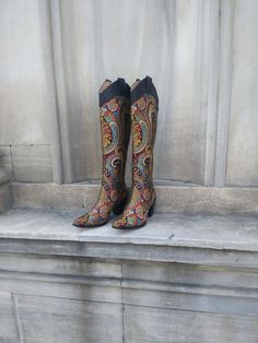 These are handmade genuine leather custom made over the knee boots. Made with genuine leather, special fabric, ykk zipper and sole.  There is every size is available 6 us to 11 us, 36 eu to 43 eu. #tallboots #suzaniboots #boots #cowboystyle Bohemian Knee-high Leather Boots, Western Multicolor Leather Boots, Multicolor Leather Western Boots, Multicolor Western Leather Boots, Fitted Bohemian Leather Boots, Bohemian Leather Knee-high Boots, Multicolor Leather Boots With Snip Toe, Bohemian Snip Toe Boots For Festival, Bohemian Knee-high Boots For Festivals