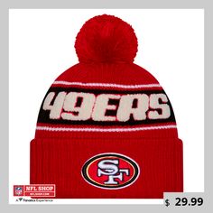 a red knit hat with the nfl logo on it