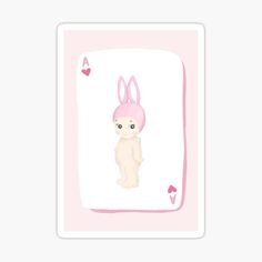 a pink rabbit sticker with hearts on it