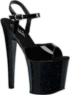 Black High Heels With Glitter Accents, Shiny Round Toe Party Heels, Black Sparkling Heels For Night Out, Shiny Party Heels With Round Toe, Shiny Round Toe Heels For Party, Sparkling Black Heels For Night Out, Party Heels With Shiny Round Toe, Black Sparkling Heels For Party, Black Sparkling Open Toe Heels