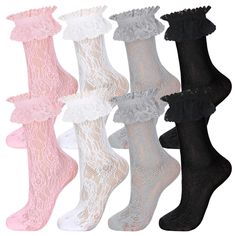 PRICES MAY VARY. Soft and Comfortable to Touch: these socks with ruffles are made of quality nylon, exquisite in craftsmanship without extra thread, keeping your feet dry and making you a comfortable wear experience when shopping or playing Elastic Design: lace socks women come in two size, elastic edges can fit most women; The elastic in the mouth of the sock wraps around the leg, preventing it from slipping off or causing discomfort Delicate and Cute Appearance: these ruffle socks are decorate Socks With Ruffles, Ankle High Socks, Princess Accessories, Lace Ankle Socks, Frilly Socks, Ruffled Socks, Slouch Socks, Sheer Socks, Socks Cute