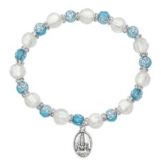 Aqua Rose Silver Beads With White Venetian Glass Beads. Silver Ox Fatima Medal. Comes Carded. White Rosary Bracelet With Colorful Beads, White Colorful Beaded Rosary Bracelet, White Faceted Beads Rosary Bracelet Gift, White Rosary Bracelet With Faceted Round Beads, Purple Heart Earrings, Aqua Rose, Princess Diamond Ring, Chrysoprase Ring, Rock Rings