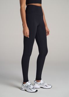 About Our High-Waisted Tall Leggings These are the women's tall leggings you've been waiting for. Buttery-soft and extra-long, you'll want to wear this pair from our Balance collection all day long. Leggings are an essential piece in any woman's wardrobe, something you can wear to work out at the gym and hang out on the weekend – but finding options that fit your frame can be tricky. That's where we come in. We designed this pair exclusively for women between 5'9” and 6'6” with both Tall and Ext Solid Compression Pants With 5-inch Inseam, Sporty Full-length Tights With Wide Waistband, Black Tight Activewear With 5-inch Inseam, High Stretch Tights With Ribbed Waistband, Comfort Stretch Leggings With Waistband For Pilates, Solid Athleisure Leggings With Wide Waistband, Full Length Leggings With Wide Waistband, Full Length Tight Activewear With Elastic Waistband, High Stretch Leggings With Comfort Waistband For Pilates