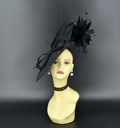 ✿*.Key Features.*✿ This is a large British thing style fascinator. It is made of large sinamay base, trimmed feathers, special shape quills and headband that might conceivably strike your fancy flaunting and bobbing on your head when you takes a notion to go to a special occasion. Whether you're conservative or even a little garish, it is the most fun accessory you will ever wear to a wedding, an afternoon garden party or the horse races. Fascinator size: From front to back: 13.75"(35cm) From left to right: 16.5"(39.5cm) If you want other colors in this style, just search the same item code in my store, you will find them. ✿*.Tip.*✿ ❣️If you want a customized piece, please follow the instructions below: 🔹Present style of hat or fascinator you would like from the store, with additional pho Elegant Party Costume Hats And Headpieces With Feather Trim, Fitted Party Headpiece With Ostrich Feathers, Black Costume Hats For Kentucky Derby Wedding, Elegant Party Fascinator With Feather Trim, Elegant Black Fascinator With Feather Trim, Elegant Black Feather Trim Costume Hat, Elegant Black Costume Hat With Feather Trim, Black Kentucky Derby Costume Hat, Elegant Feathered Fascinator For Party