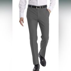 Calvin Klein Men's Modern Fit Dress Pants New With Tags Size 38w X 34l Calvin Klein Cotton Straight Leg Pants, Formal Work Pants With Pockets, Slim Fit Flat Front Pants For Semi-formal Occasion, Semi-formal Slim Fit Flat Front Pants, Business Full-length Dress Pants With Pockets, Business Chinos With Pockets And Full Length, Slim Fit Full Length Work Pants For Business Casual, Straight Fit Dress Pants With Welt Pockets, Semi-formal Slim Fit Full Length Work Pants