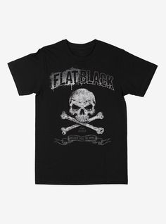 Flat Black's latest album Justice Will Be Done is on the horizon  so while you're blasting the title track  grab this tee showing a skull and crossbones and the band's logo.100% cottonWash cold; dry lowImportedListed in men'sunisex sizes Skull Screen Print T-shirt For Concerts, Punk Black T-shirt For Biker Events, Black Band Merch T-shirt With Logo, Black T-shirt With Front Print For Music Festivals, Black T-shirt With Skull Print For Fans, Black Punk T-shirt For Biker Events, Skull Print Crew Neck T-shirt For Biker Events, Punk Style Black T-shirt For Biker Events, Black Rock Band Logo T-shirt