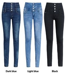 Designed to accentuate your gorgeous curves, these high-waist jeans for women are made from exceptional quality materials such as cotton, polyester, and spandex. Closed with a zipper fly and adorned with buttons and pockets for added appeal, these skinny, medium-washed trousers feature a slim fit that gives you a slender appearance.Specifications Wash: Medium,Moustache Effect,Monkey Wash Waist Type: HIGH Thickness: Regular Style: Office Lady Place Of Origin: China (Mainland) Origin: Mainland Chi Fitted High-waist Denim Jeggings, Fitted High Waist Denim Jeggings, Non-stretch High Waist Jeans, Dark Wash High Waist Slim Fit Pants, High Waist Slim Fit Dark Wash Pants, Fitted High Waist Jeans, Dark Wash High Waist Slim Fit Bottoms, Trendy High-waist Denim Blue Jeggings, Trendy High Waist Denim Blue Jeggings