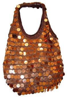 "Sequin Handbags are hand-made, high quality, original designs, and beautiful. They are unique for evenings and special events and their designs are inspired by contemporary fashion and vintage looks. Sequin handbags are a perfect balance of aesthetics and functionality. Size: 12\"x10\" Large" Handmade Brown Evening Bag For Party, Gold Hobo Shoulder Bag For Party, Vintage Brown Party Bag, Trendy Brown Evening Bag For Party, Vintage Brown Party Bags, Handmade Shoulder Bag For Party And Festivals, Vintage Summer Party Bags, Handmade Gold Shoulder Bag For Festival, Vintage Hobo Tote Bag For Evening