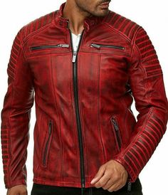 Mens Leather Jackets, Cafe Racer Leather Jacket, Attractive Style, Vintage Cafe Racer, Red Motorcycle, Distressed Leather Jacket, Vintage Cafe, Men's Leather Jacket, Real Leather Jacket