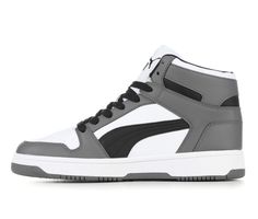 a gray and white high top sneaker