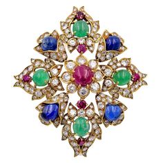 Van Cleef and Arpels Classic Brooch or Pendant For Sale at 1stdibs Luxury Multicolor Gemstone Brooches, Formal Multicolor Gemstone Brooches, Elegant Multicolor Gemstone Brooches, Elegant Multicolor Jeweled Brooches, Ruby Bangles, Van Cleef And Arpels Jewelry, Van Cleef & Arpels, Van Cleef And Arpels, Gold Brooches