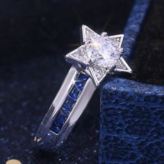 Elegant Blue Crystal Ring Lovely Cz Star Bague Ring, Gpmb1500 Metal: 925 Sterling Silver Stone: Cubic Zirconia Best Quality Gift For Women, Christmas, Birthday, Vacation, Mother's Day, Valentine's Day, Wedding, Engagement , Bridal, Promise, Anniversary, Party Thank You For Visitng! Blue Heart Ring, Blue Crystal Ring, Ruby Ring Set, Ruby Ring Vintage, Radiant Cut Engagement Rings, Big Stone Ring, Blue Opal Ring, Gold Flower Ring, Birthday Vacation