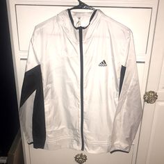 Brand New With Tags Had The Ability To Be Wind And Rain Resistant Size Medium Retails For $60 Adidas White Windbreaker For Sports, Sporty White Fall Outerwear, Sporty White Outerwear For Fall, White Outerwear For Fall Sports, White Long Sleeve Windbreaker For Fall, White Windbreaker For Workwear In Winter, White Winter Windbreaker For Work, White Adidas Windbreaker For Fall, Adidas White Windbreaker For Fall