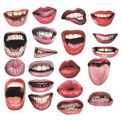 many different types of lips with teeth and mouth shapes on them, including the tongue