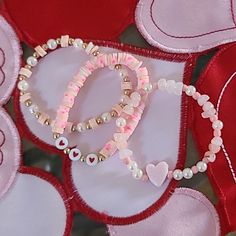 Valentines Day Bracelet Set Pink Gold Pearls Clay Heishi Bracelets Heart Handmade Set Of 3 Stretch Bracelets, Perfect Valentine's Day Gift. Handmade With Love In Las Vegas, Nv. Comes In A Beautiful Pouch. Brand New. I'd Love To Accept Your Offer! Smoke-Free Seller. Fast Shipping. Trusted Long-Timee Seller. All Items Are In Euc Unless Otherwise Stated. Thank You For Shopping, Liscel Styles. Follow Along On Instagram @Liscelstyles Beautiful Boho Hippie Festival One Of A Kind Cool Coachella Birthda Personalized Pink Dainty Beaded Bracelets, Cute Heart Bracelet With Round Beads For Valentine's Day, Dainty Pink Beaded Friendship Bracelets, Heart-shaped Letter Beads Bracelet, Pink Heart Beads Jewelry For Gift, Cute Heart-shaped Beaded Bracelets For Valentine's Day, Cute Heart Beaded Bracelets For Valentine's Day, Cute Heart Beads Beaded Bracelets For Valentine's Day, Pink Heart-shaped Jewelry For Friendship