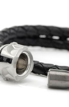 The Force is strong with this braided leather bracelet designed to wrap the wrist twice. 17" length unwrapped; 2 3/8" width Magnetic closure Leather/stainless steel Imported Officially licensed by Lucasfilm Ltd. Braided Leather Bracelet As Gift, Masculine Leather Jewelry For Everyday Use, Modern Leather Braided Bracelets, Masculine Braided Leather Bracelet For Gift, Adjustable Gunmetal Bracelet For Formal Occasions, Modern Silver Braided Bracelets With Leather Strap, Modern Metal Braided Bracelets With Stainless Steel Clasp, Luxury Adjustable Braided Leather Bracelets, Luxury Adjustable Leather Braided Bracelets