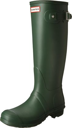 PRICES MAY VARY. Legendary Hunter fit and comfort. Unique latex dipped construction provides a seamless waterproof shell, while still strong yet flexible. Woven nylon lining. For fall and winter use, warm socks are recommended. Ideal for walking through wet grass or fields as well as walking in wet conditions in the city. The HUNTER Original Tall are built on the Original orthopaedic last. Details include a Smooth Matt Finish, multi layered and cushioned insole, traditional calendared sole craft Green Rain Boots, Big Calves, Hunter Wellies, Half Shoes, Green Boots, Hunter Rain Boots, Wellington Boots, Cute Winter Outfits, Women Hunters