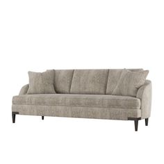 an image of a couch with pillows on the top and bottom end, in grey linen