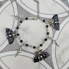 Gothic Moth Charm Bracelet ⭐ Handmade Made to order Can be adjusted ❤️ Use code "secret30" for 30% off any order🖤⛓️️ Bracelets Goth, Goth Moth, Gothic Moth, Gothic Bracelet, Black Tissue Paper, Goth Jewelry, Jewelry Accessories Ideas, Accessories Ideas, Bracelet Handmade