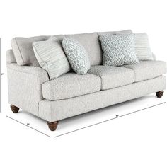 the measurements for a sofa and loveseat with two pillows on each side, including one