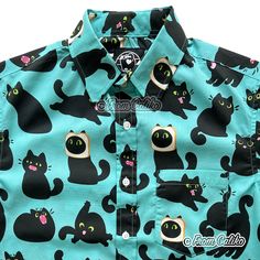 Blep voids. Bread voids. Butt licking voids. Scream voids. So many black cat voids on this adorable button up shirt! Perfect for a fun day out or dress it up and wear it into the office. ~ Sizing is unisex/men's sizing - please refer to the sizing chart. The fabric has a tight weave and no stretch. ~ Our shirts are printed on 100% cotton and are machine washable. ~ Full care instructions are printed on an inside tag. ~ Each shirt is sewn by hand and has a unique pattern placement. I cannot guara Funny Button Up Shirts, Unique Button Up Shirts, Black Casual Shirt With Cat Print, Casual Black Shirt With Cat Print, Playful Black Cotton Shirt, Fun Black Long Sleeve Shirt, Fitted Black Shirt With Funny Print, Patterned Button Up, Cool Button Up Shirts