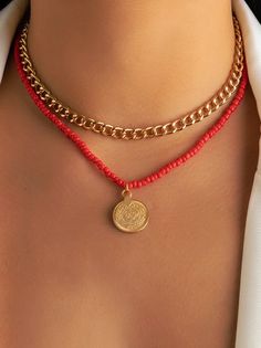 Product Details Product Title: Coin Pattern Thick Chain Layer Necklace Beach Vacation Party Jewelry QAR51 Layer Necklace, Block Style, Summer Dress Outfits, Women's Jewelry And Accessories, Party Jewelry, Boho Stil, Jewelry Party, Ballerinas, Woman Colour