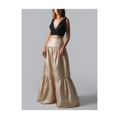 "Gold Maxi Skirt in Silk  Gold color.  Zipper closure.  100% Silk. Designed with generous length Model is 5'7\" (1.72 cm) and wears a size Small" Long Skirt Gold, Gold Champagne Bridesmaid Skirt, Maxi Rock, Long Skirts, Cropped Tops, Touch Of Gold, Maxi Skirts, Cropped Top, Small Designs