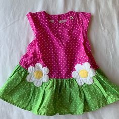 3-6 Months Gymboree Dress With Tag Still On. Pink Short Sleeve Cotton Dress, Cute Green Dresses For Playtime, Cute Green Dress For Playtime, Cute Green Dresses For Casual Wear, Playful Pink Sundress For Playtime, Pink Cotton Sundress For Dress-up, Pink Sleeveless Playtime Dress, Playful Pink Sundress With Ruffles, Green Sundress For Playtime