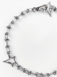 Reach for the stars, and then wear them on your neck. Featuring three stunning star pendants paired alongside our best-selling barbed wire chain, the 'CELESTIAL' necklace is the perfect statement-making piece to complete any look! Made with palladium plated over brass star pendants and stainless steel barbed wire chain and clasp. Available in lengths 15", 16", 18", 20". Handmade in Los Angeles. Cool Chains Necklaces Men, Male Necklace, Men Choker, Edgy Necklace, Necklace Man, Men Necklaces, Mens Necklaces, Cool Necklace, Mens Necklace Pendant