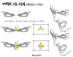 an anime character's face and eyes with different angles to the right, left and right