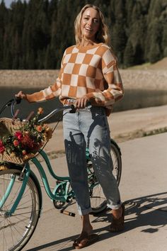 Quincy Checkered Sweater | Pumpkin Spice Springtime Activities, Checker Top, Checkered Sweater, Cozy Sweaters Autumn, Sweater Pumpkins, Baltic Born, Color Block Top, Pumpkin Orange, Good Stretches