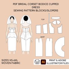 Bridal Corset Dress Pdf sewing pattern | Digital Bridal Dress | Printable Pdf Sewing Pattern Block Set | Wedding Dress | Bustier Bodice Dress | SIZES XS-3XL Are you a self-taught sewer or a professional fashion designer? Fashion student or graduate, crafter, seamstress, tailor, or pattern maker? Do you create patterns for fun or professional? Then this is for you! It is a Women's Pdf Sewing Patterns Block (Sloper) for woven fabrics It is a TOOL (Basic Template), to work with and develop into a v Wedding Dress Sewing, Clothes Sizes, Bridal Corset, Sewing Wedding Dress, Fashion Student, Pattern Maker, Toile Fabric, Basic Knowledge, Bodice Dress