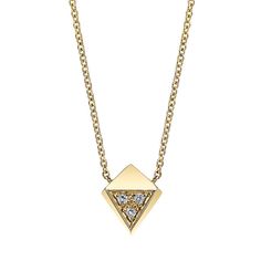 Carrie Hoffman Jewelry l Pave Polyhedron Necklace Modern 14k Gold Necklaces With Single Cut Diamonds, Elegant Triangle Yellow Gold Necklace, Elegant Triangle Jewelry For Formal Occasions, Luxury 14k Gold Diamond-shaped Necklaces, Modern Yellow Gold Diamond-shaped Jewelry, Elegant Triangle Yellow Gold Jewelry, Elegant Gold Triangle Necklace, Luxury Triangle Jewelry For Gifts, Elegant Yellow Gold Triangle Jewelry