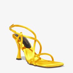 Proenza Schouler Yellow Strappy Satin Square Toe Sandals Size 8 New With Box And Dust Bag Never Worn, New From Store Retail For $795 Padded Sandals, Proenza Schouler Shoes, White Leather Sandals, Square Toe Sandals, Strappy Stilettos, Kitten Heel Sandals, Ankle Wrap Sandals, Wrap Sandals, Leather Heels Sandals