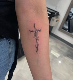 Small God Tattoos Symbols, Cross And Date Tattoo, Cross On Arm Tattoo, Tattoo Cross For Women, Small Inside Forearm Tattoo Women, Forearm Cross Tattoos For Women, Flower Tattoos Forearm, Forearm Cross Tattoo, Feminine Cross Tattoos For Women