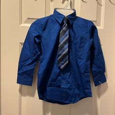 Nwot Royal Blue Dress Shirt With Tie Blue Shirt For School In Spring, Blue Spring Shirt For School, Blue School Shirt For Spring, Quince Royal Blue, Royal Blue Dress Shirt, Royal Blue Tie, Shirt With Tie, Blue Dress Shirt, Quince Ideas