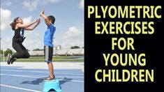 two young children jumping over an obstacle on a track with the words plyometric exercises for young children