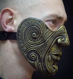 "Gold Maori mask samurai mask Face Tattoo Half face mask The Maori mask is made of injection molded plastic. I tried to repeat the brutal face as much as possible). The mask is embossed with an image with elements of the traditional Polynesian tattoo of Maori warriors. Delivery We deliver worldwide by airmail. It usually takes 15 to 25 business days for delivery. But this time may vary depending on distance, carrier, weather and other unforeseen conditions. After sending, you will receive a trac