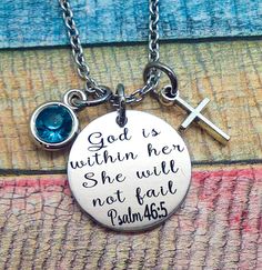 Scripture Jewelry, God is within her she will not fail, Psalm 46:5 necklace, Spiritual Jewelry, Communion gift, Bible Verse Jewelry Blue Personalized Inspirational Jewelry, Necklace Spiritual, Bible Verse Jewelry, Bible Verse Necklace, Scripture Jewelry, Psalm 46, Hand Stamped Necklace, Communion Gifts, Ball Markers