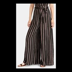 Rachel Roy Womens Black And Copper Striped Belted Wide Leg Pants Size 6 Nwt Brand: Rachel Roy Condition: New W/ Tags Size: 6 Color: Black W/ Copper Stripes Waist (Across Unstretched): 15" Hips (Across Unstretched): 18" Inseam (Crotch To Bottom Hem): 29" Leg Opening (Across Unstretched): 15" Materials: 95% Viscose - 5% Metallic Specialty: Belted - Looks Like Has Adjustable Waist Because Two Snap Areas... Measurements Above Taken With Largest Waist Area Available Snap-Wise... Casual Black Pants For Vacation, Elegant Full-length Pants For Vacation, Black Wide Leg Pants For Summer, Stretch Wide Leg Black Pants For Day Out, Casual Wide Leg Full Length Pants For Night Out, Stretch Black Wide Leg Pants For Day Out, Chic Striped Pants For Night Out, Black High-waisted Pants For Vacation, Chic Black Wide Leg Pants For Vacation