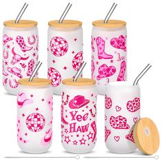 the pink and white canisters have different designs on them