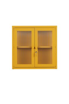 a yellow cabinet with two doors on each side