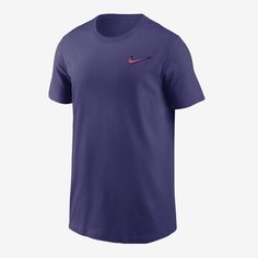 Gear up for two weeks of some of the world’s best hard-court tennis in this classic Nike tee. Purple Moisture-wicking T-shirt For Sports, Purple Athleisure T-shirt For Sports, Cotton Short Sleeve T-shirt For Tennis, Sporty Purple T-shirt With Graphic Print, Nike Purple Crew Neck T-shirt, Purple Short Sleeve Athleisure T-shirt, Casual Moisture-wicking Tennis T-shirt, Purple Sports T-shirt With Logo Print, Casual Tennis T-shirt With Moisture-wicking